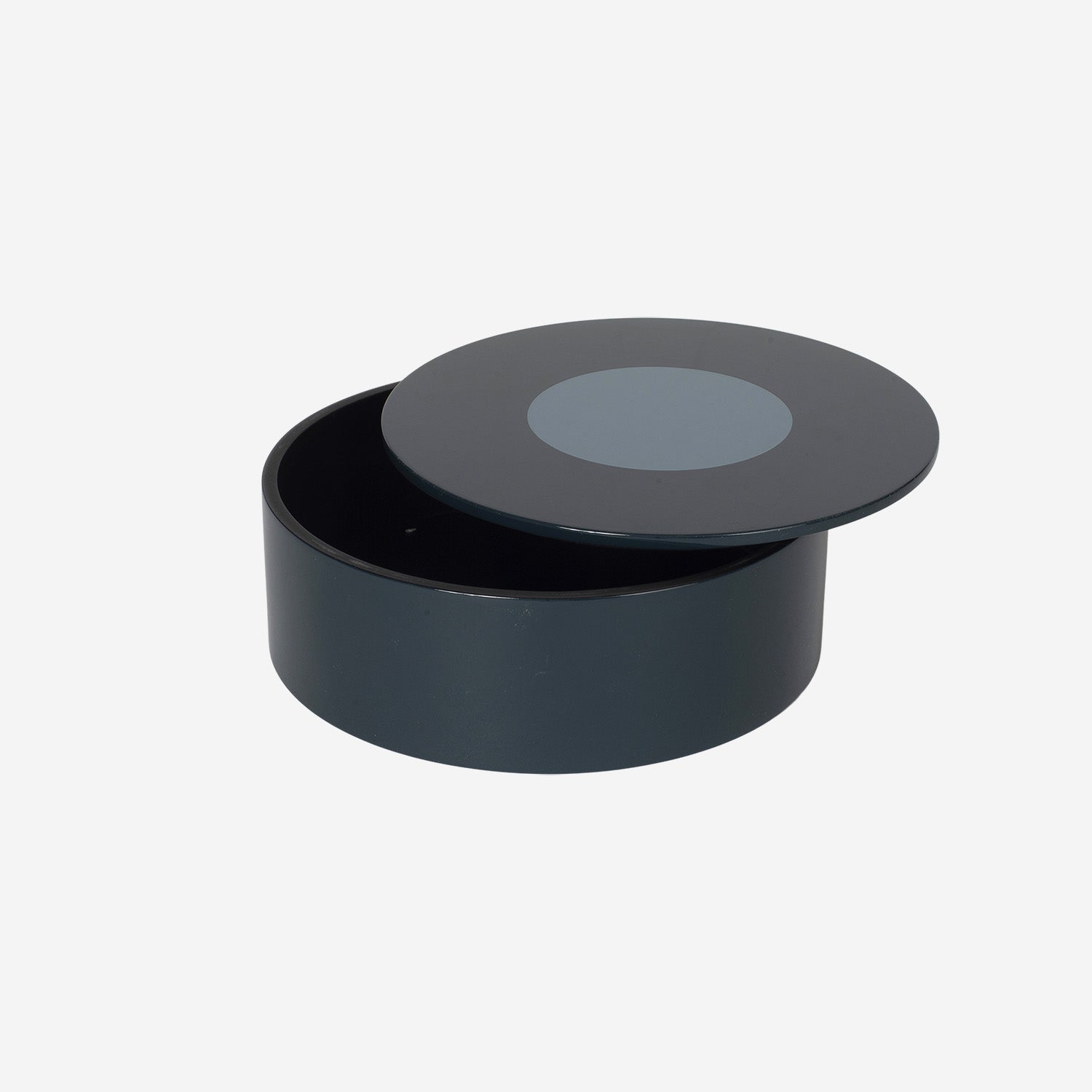 Round Lacquer Box w Circle Dark Petrol