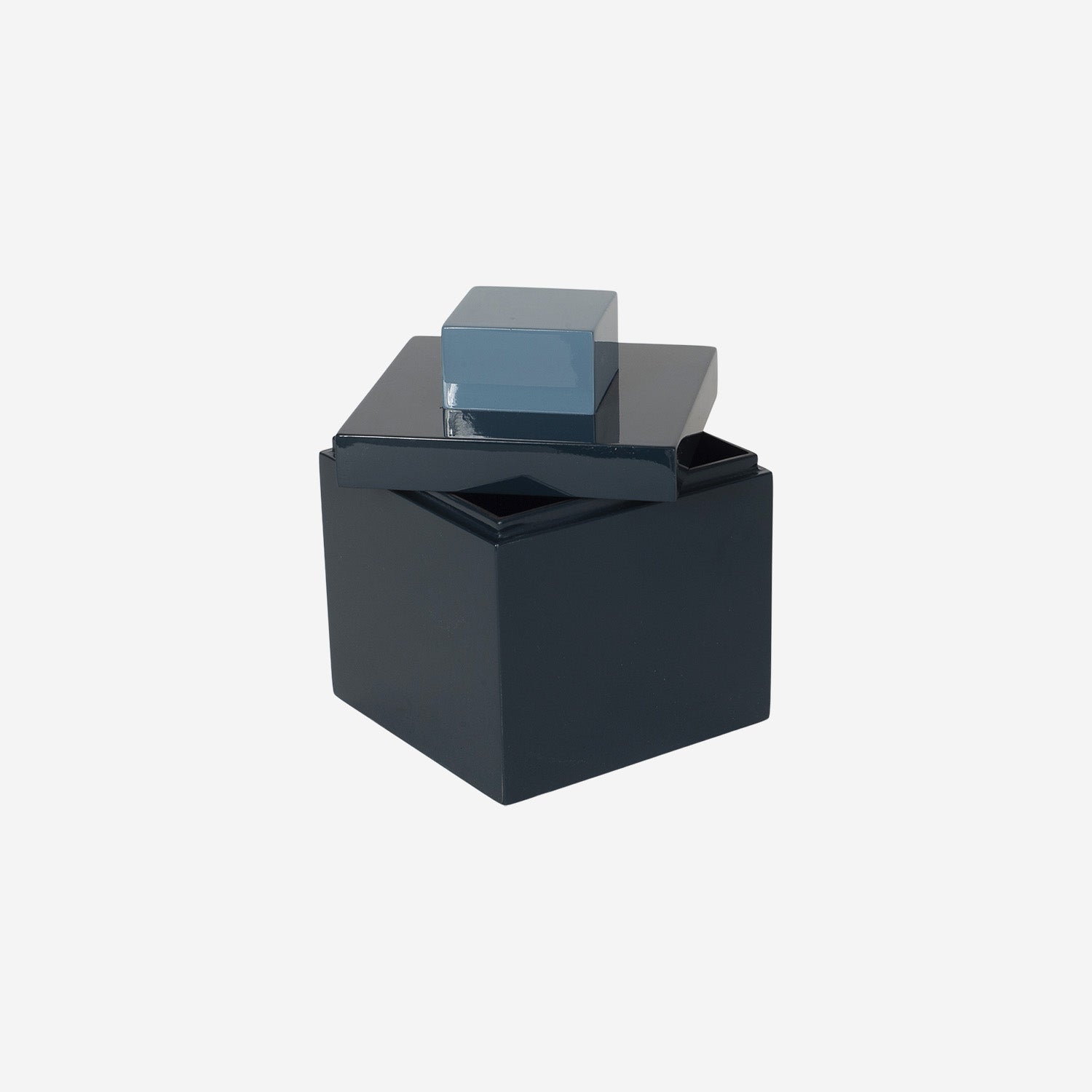 Square Lacquer Box w Handle S Dark Petrol