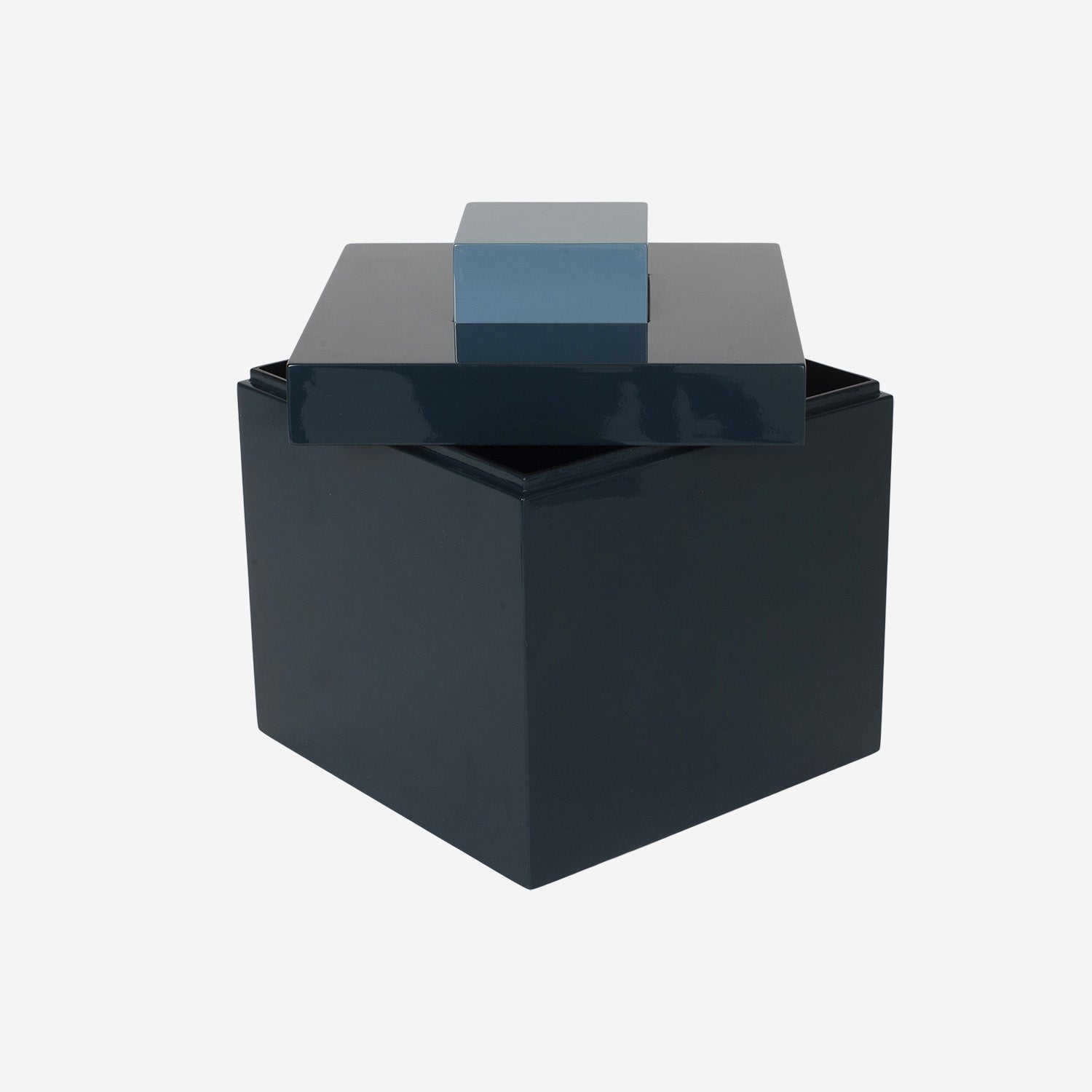 Square Lacquer Box w Handle B Dark Petrol