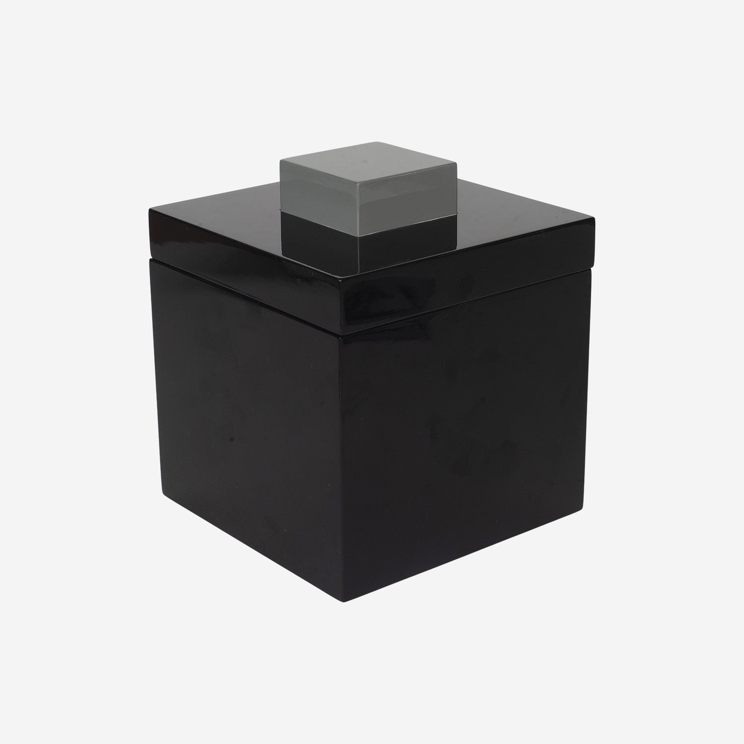 Square Lacquer Box w Handle B Black