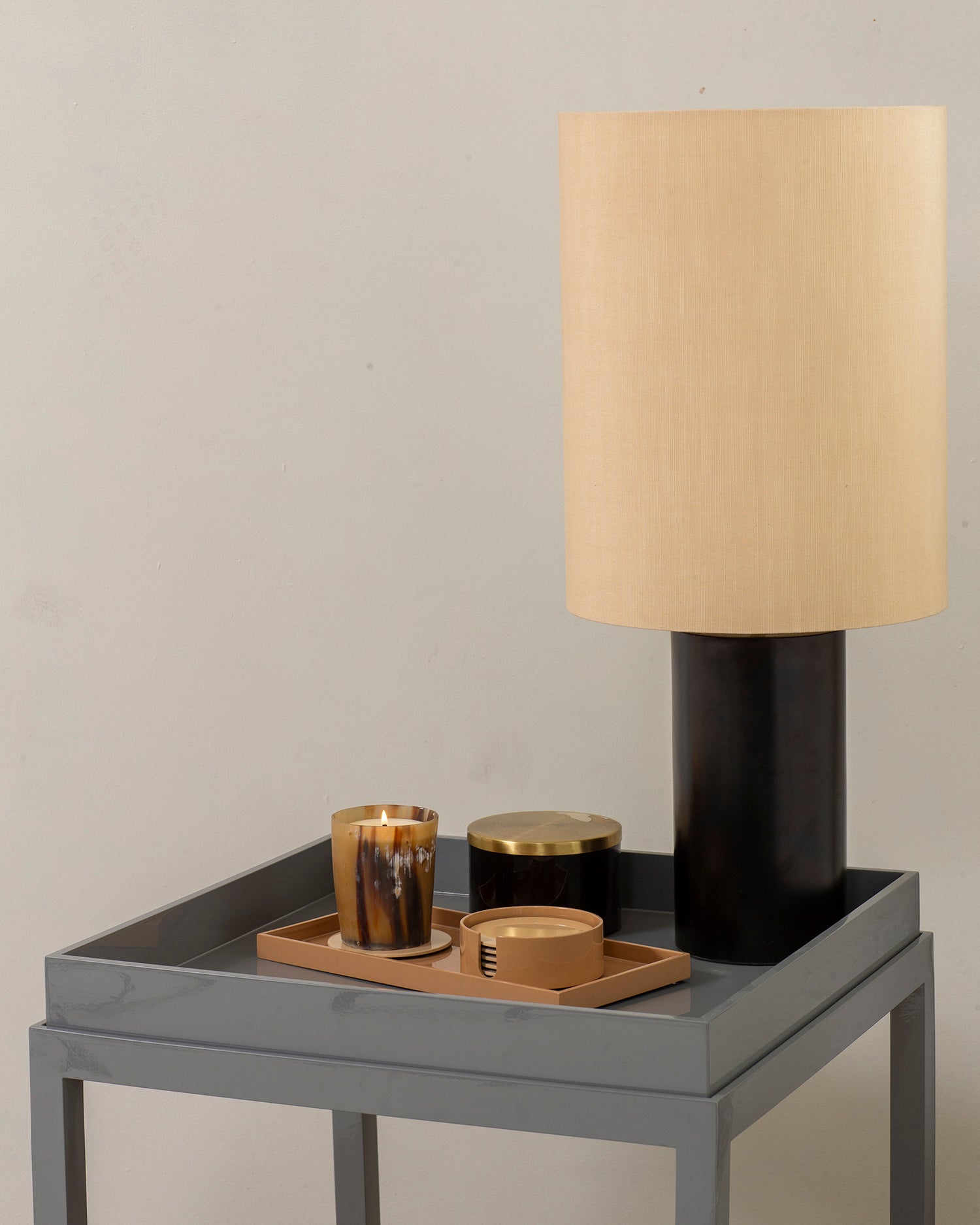 Lamp Shade Raw Silk Green w Peach lining 30x39 cm