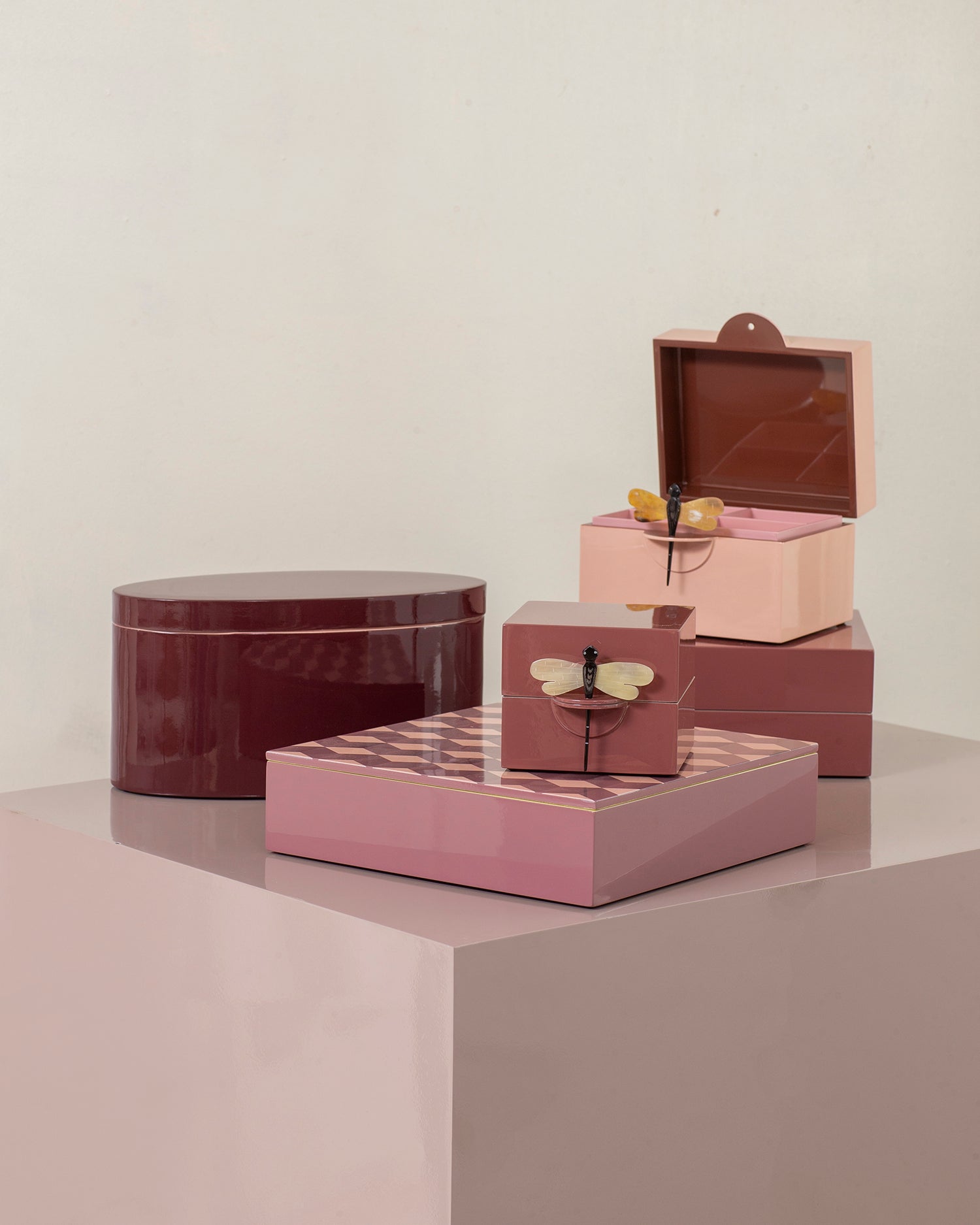 Oval Boxes Bordeaux Set w 2 pcs.