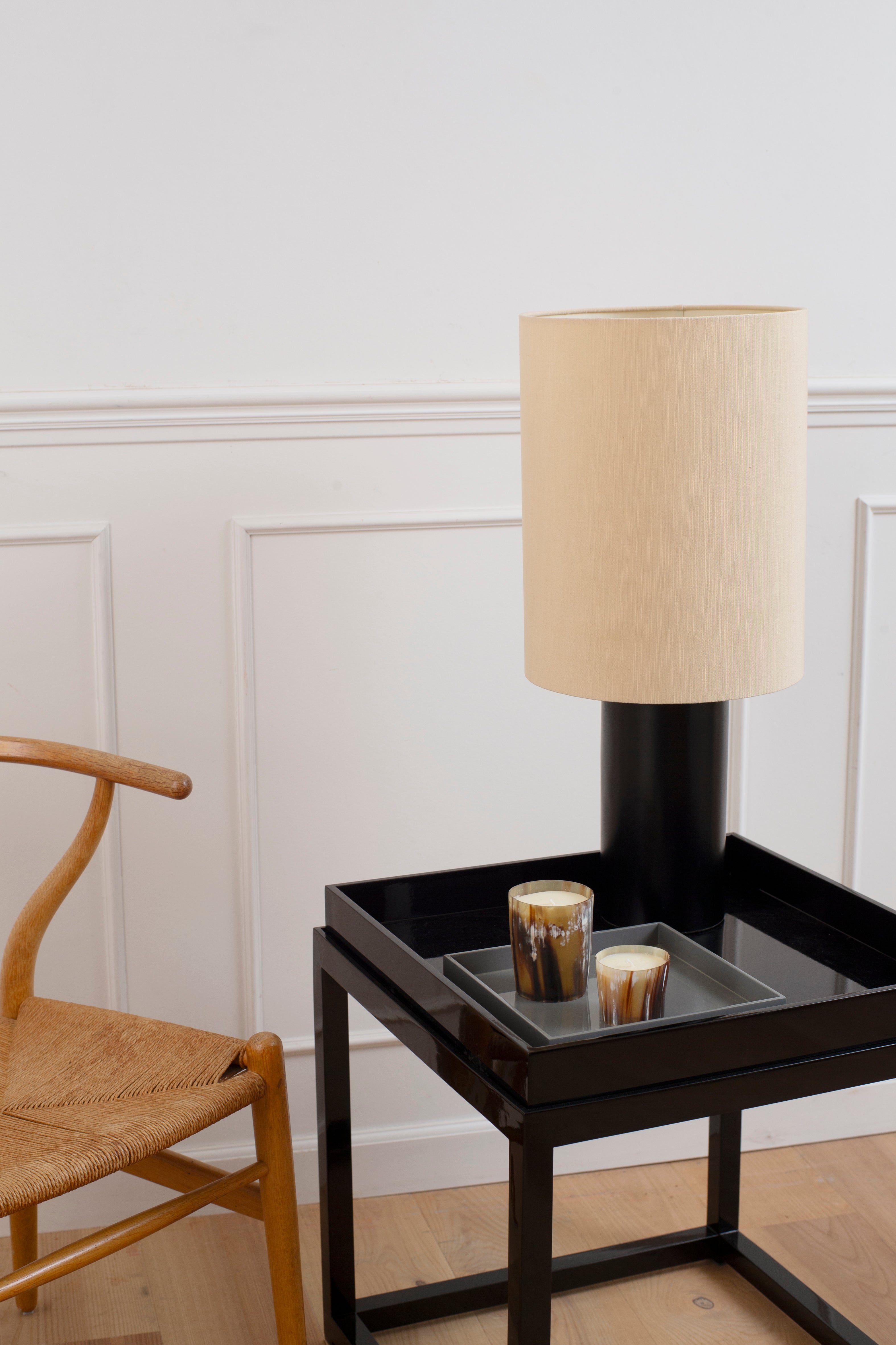Lamp Shade Raw Silk Green w Peach lining 30x39 cm