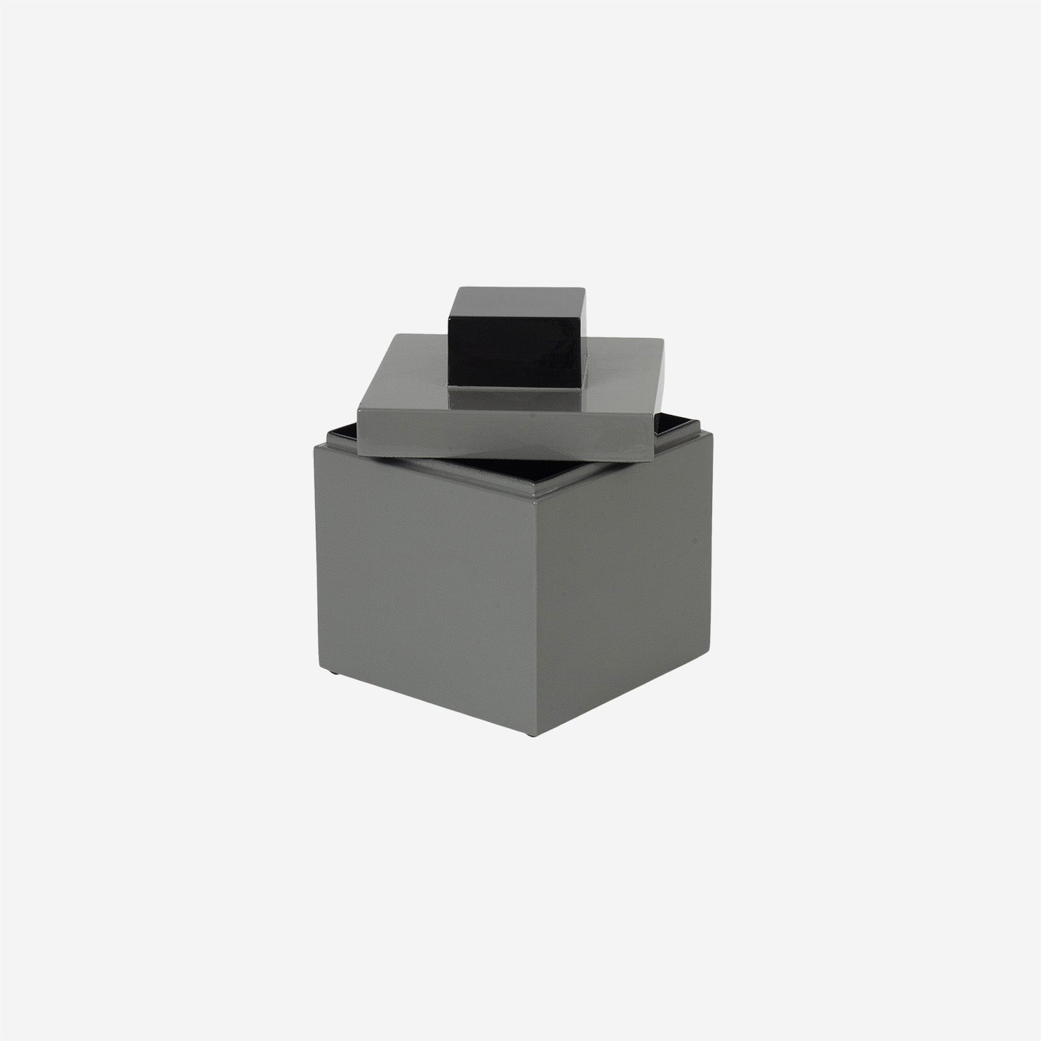 Square Lacquer Box w Handle S Grey