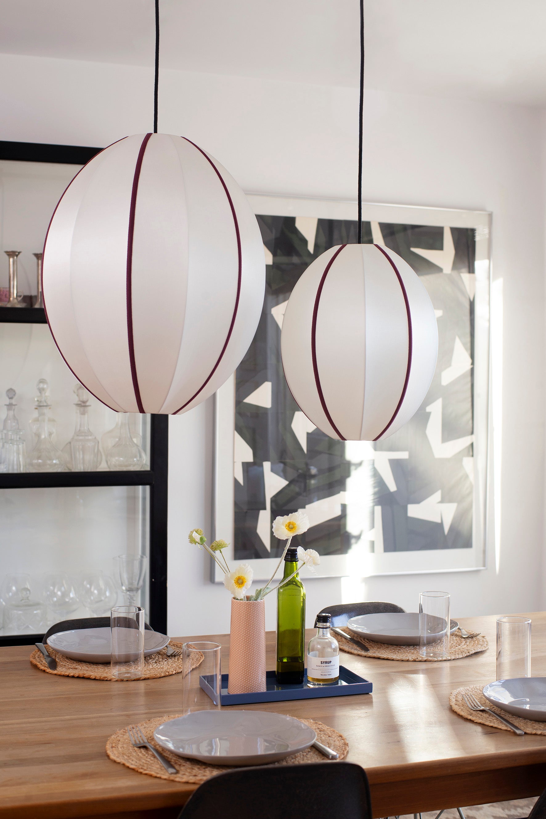 Lamp Shade Indochina Offwhite/Bordeaux Oval S