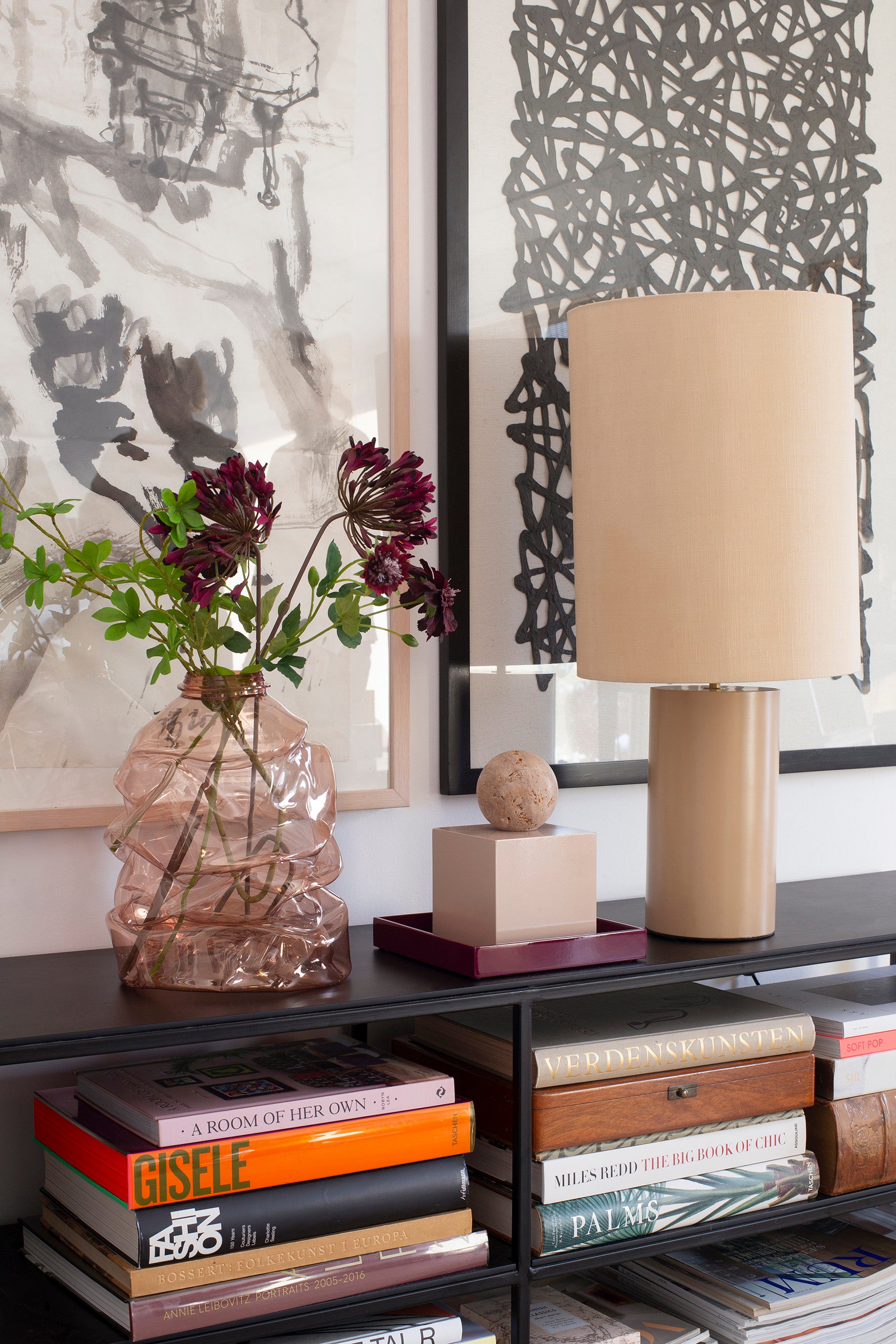 Lamp Shade Raw Silk Green w Peach lining 30x39 cm