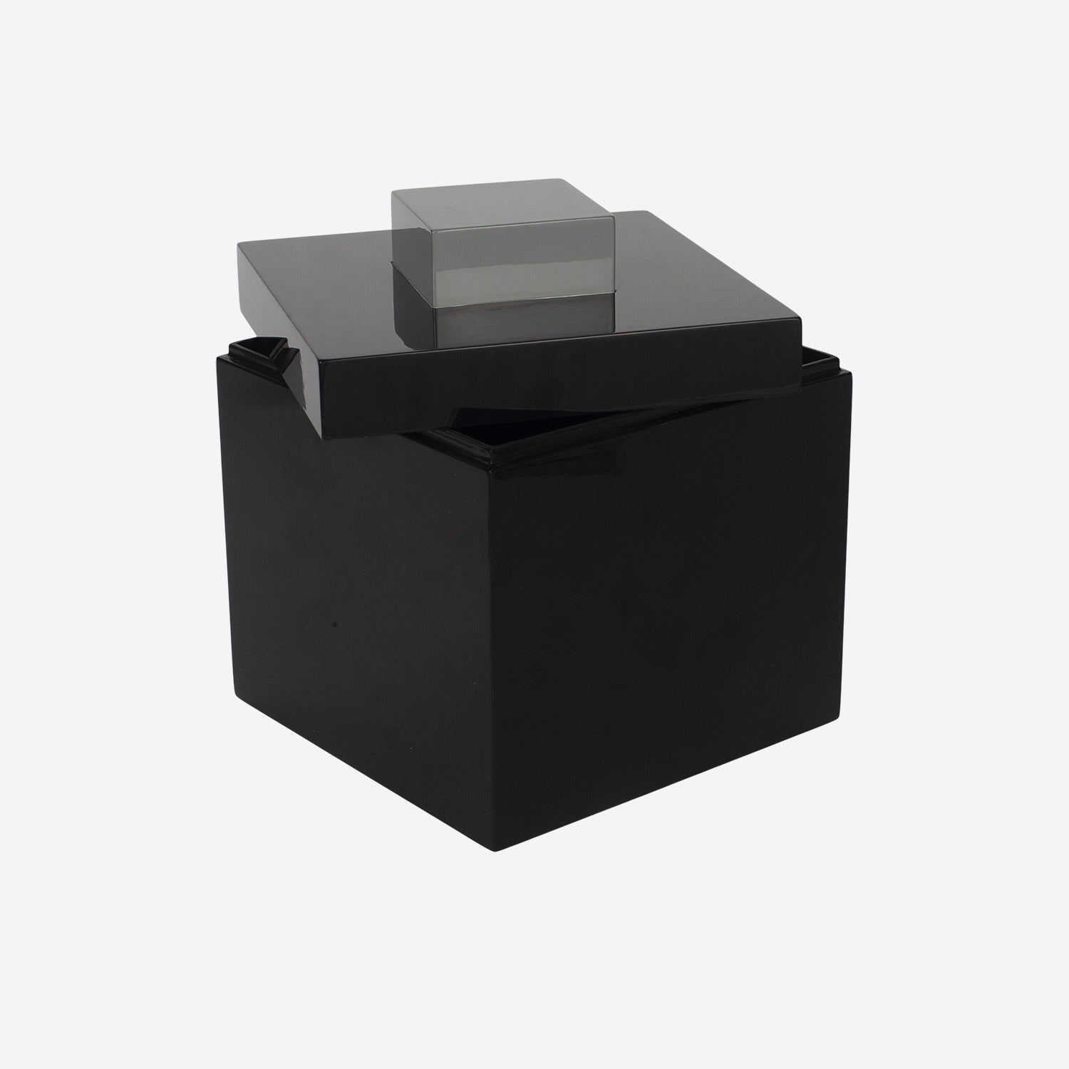 Square Lacquer Box w Handle B Black