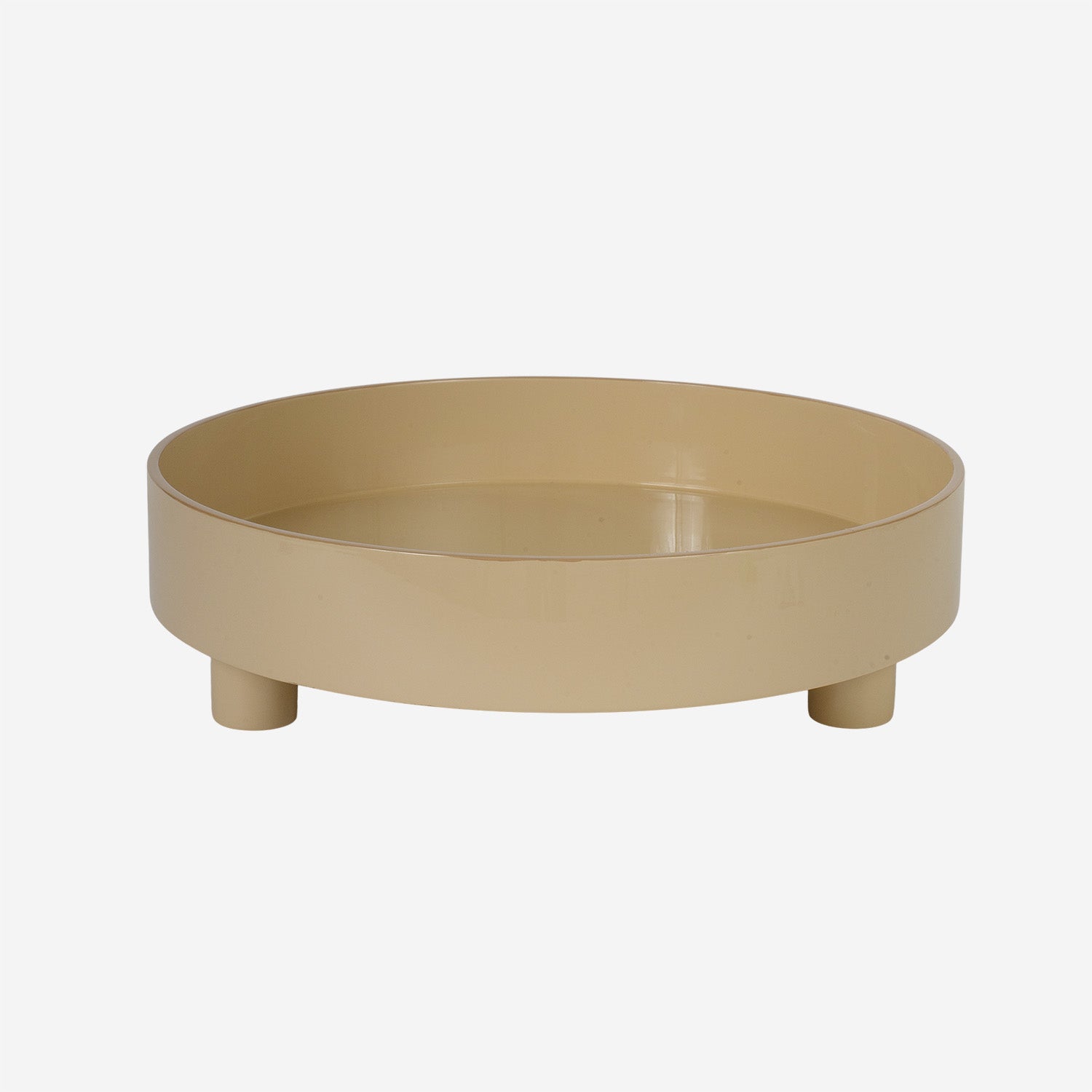 Round lacquer tray w legs Latte