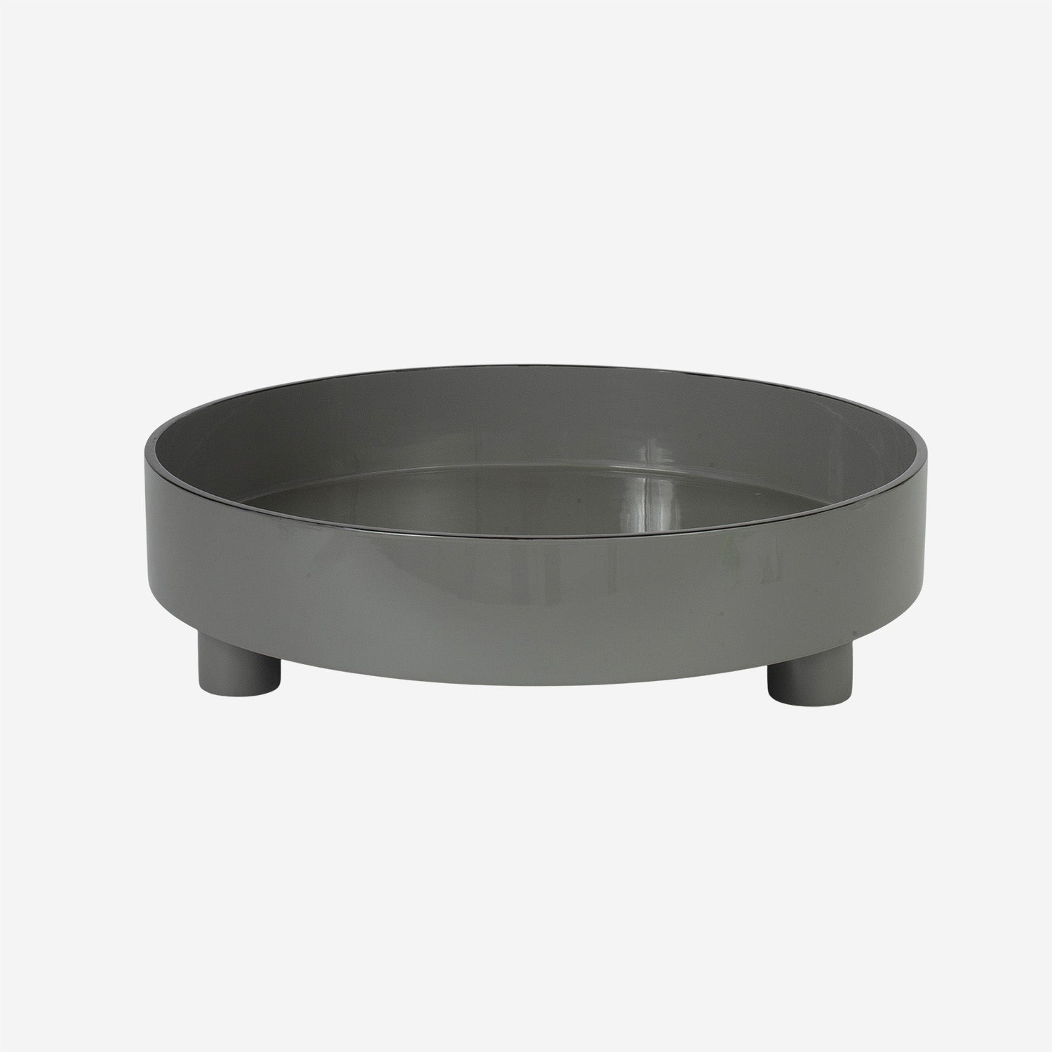 Round lacquer tray w legs Grey